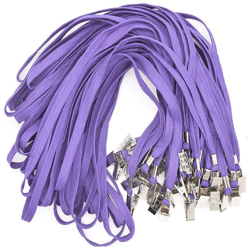 Bird Fiy Purple Lanyards 100 Pack Bulk Badge Lanyards with Clip Neck Flat Lanyard with Badge Lanyard Bulldog Clip - Image 1